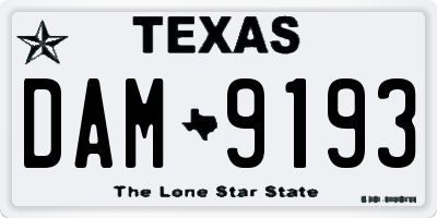 TX license plate DAM9193