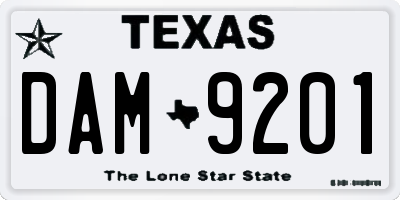 TX license plate DAM9201