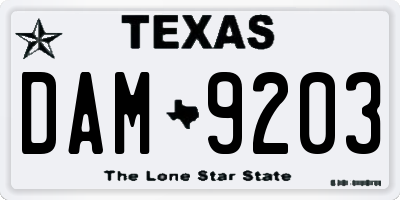 TX license plate DAM9203