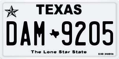 TX license plate DAM9205