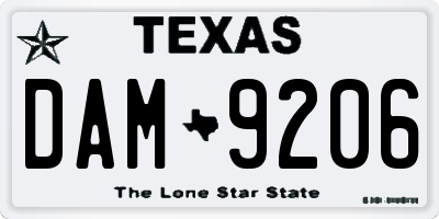 TX license plate DAM9206