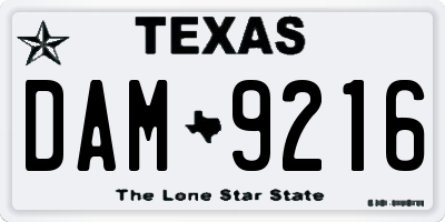 TX license plate DAM9216