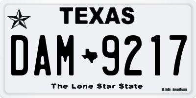 TX license plate DAM9217