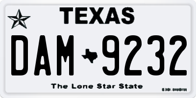 TX license plate DAM9232