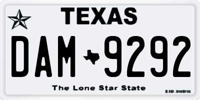 TX license plate DAM9292
