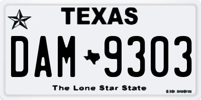 TX license plate DAM9303