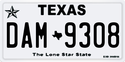 TX license plate DAM9308