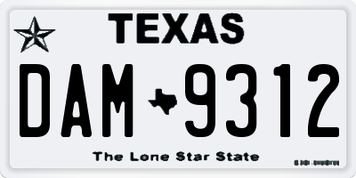TX license plate DAM9312