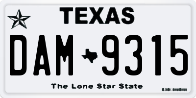 TX license plate DAM9315