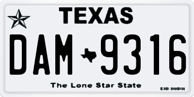 TX license plate DAM9316