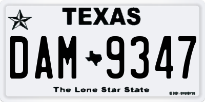 TX license plate DAM9347