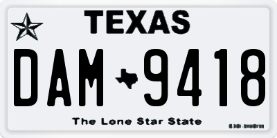 TX license plate DAM9418