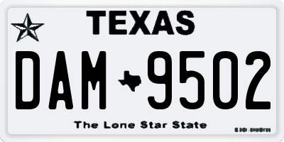 TX license plate DAM9502