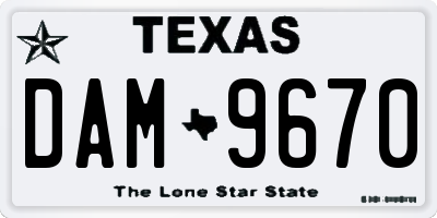 TX license plate DAM9670