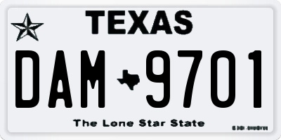 TX license plate DAM9701