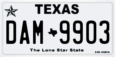TX license plate DAM9903