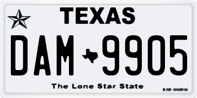 TX license plate DAM9905