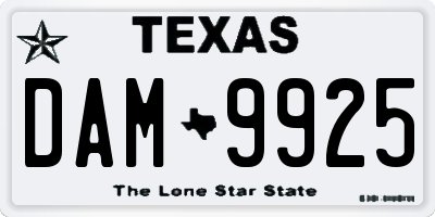 TX license plate DAM9925