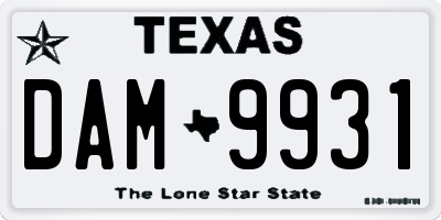 TX license plate DAM9931