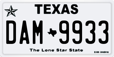 TX license plate DAM9933