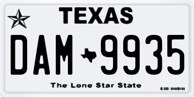 TX license plate DAM9935