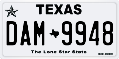 TX license plate DAM9948