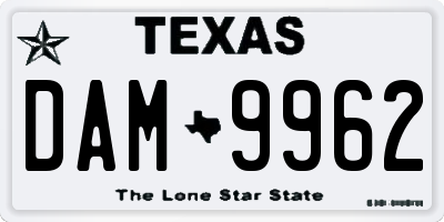TX license plate DAM9962