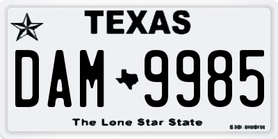 TX license plate DAM9985