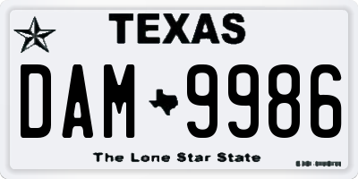 TX license plate DAM9986
