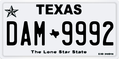 TX license plate DAM9992