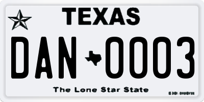 TX license plate DAN0003