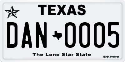 TX license plate DAN0005