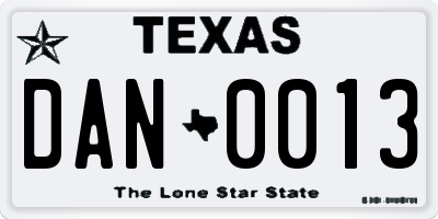 TX license plate DAN0013