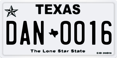TX license plate DAN0016
