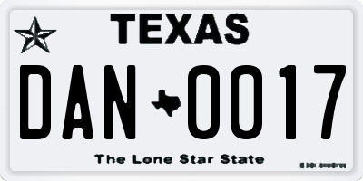 TX license plate DAN0017