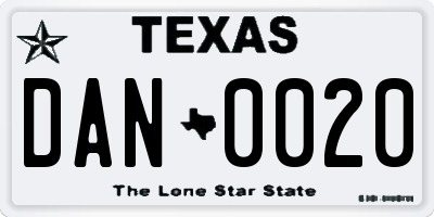 TX license plate DAN0020