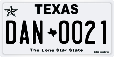 TX license plate DAN0021
