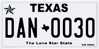 TX license plate DAN0030