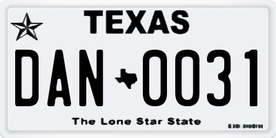 TX license plate DAN0031
