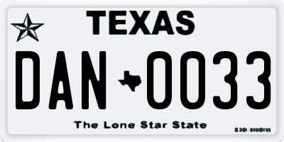 TX license plate DAN0033