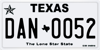 TX license plate DAN0052