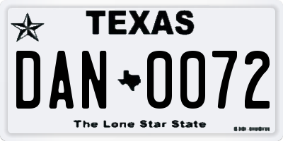 TX license plate DAN0072