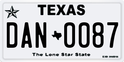 TX license plate DAN0087