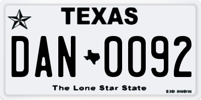 TX license plate DAN0092