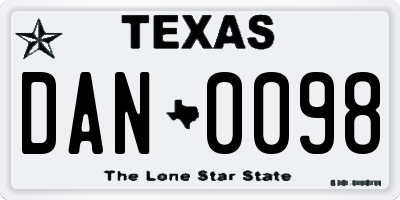 TX license plate DAN0098