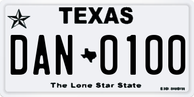 TX license plate DAN0100