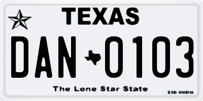 TX license plate DAN0103