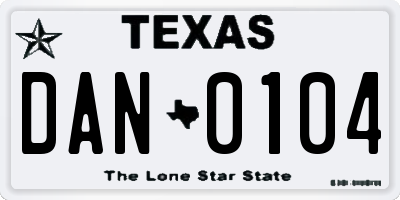 TX license plate DAN0104