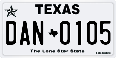 TX license plate DAN0105