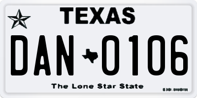 TX license plate DAN0106